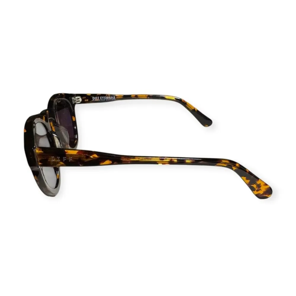 DIFF Dime II Mirrored‎ Sunglasses Tortoise Frame Green Mirror Lens Round Retro